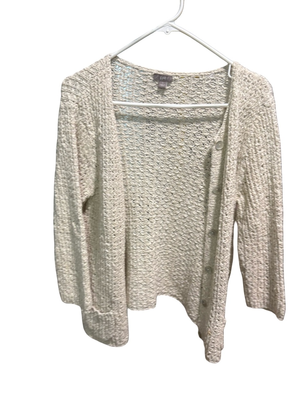J.Jill Cream Open Knit Button-Down Cardigan Sweater Size Large Lightweight